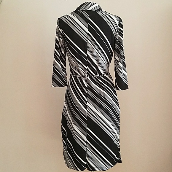 Express V-Neck Striped Belted Career Sheath Dress - Picture 5 of 8